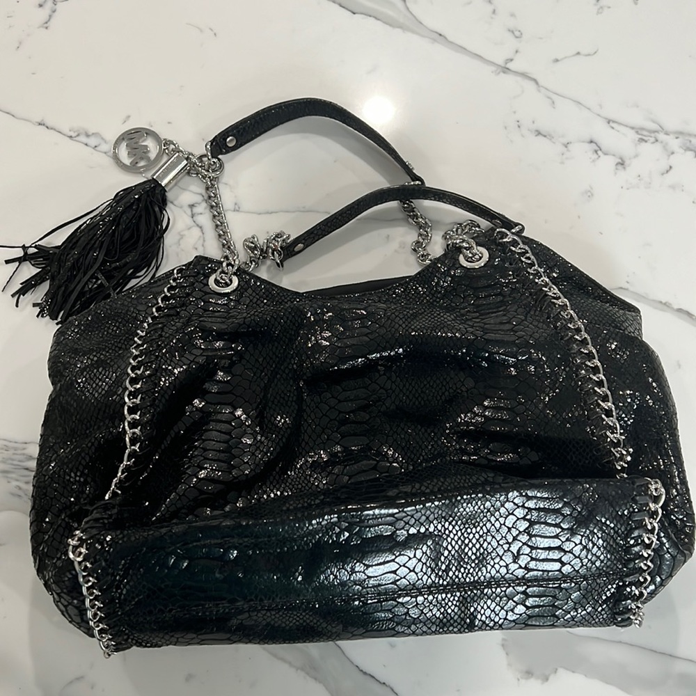 Michael Kors black snake print shoulder bag